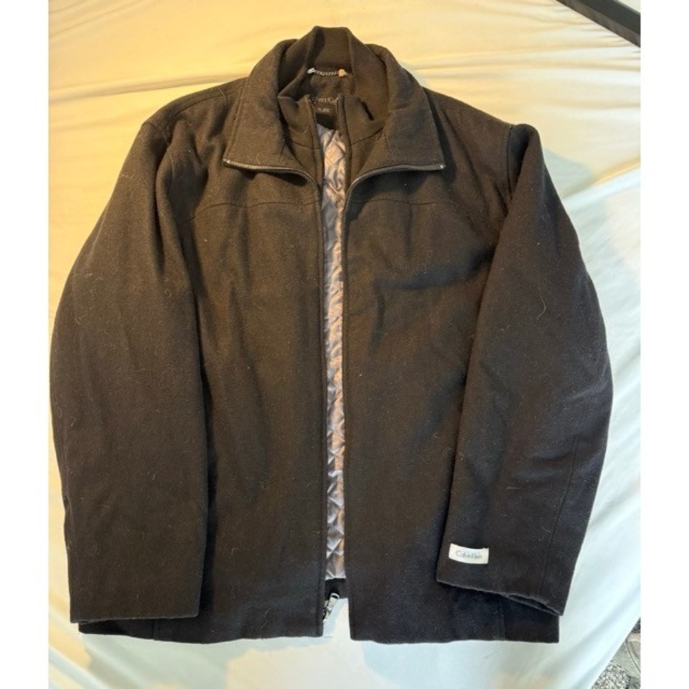 Calvin Klein Mens Black Wool Blend Full Zip Quilted Lined Jacket Coat XL